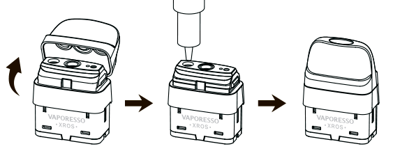 Порядок действий при заправке картриджа Vaporesso XROS 3 Nano